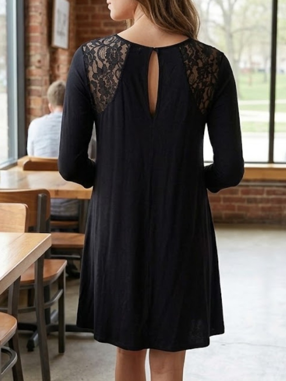 Altar’d State Black Lace Shoulder Swing Dress | Size S